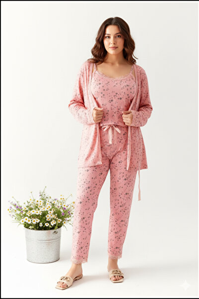 BAMBUTKİDS طقم بيجامة نسائية من الدانتيل مكون من 3 قطع – طقم أنيق للعروس، خيا...