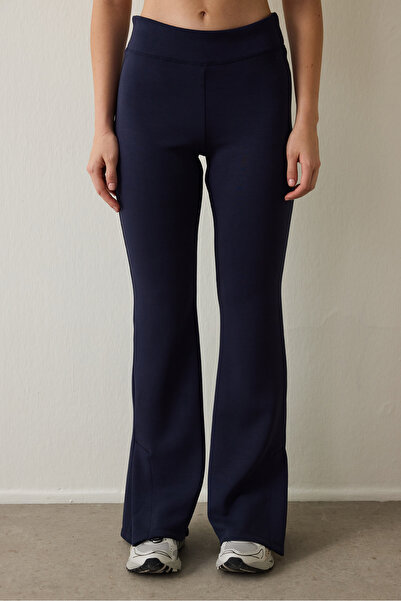 Penti Lacivert Yüksek Bel Paçası Yırtmaçlı İspanyol Paça Tayt