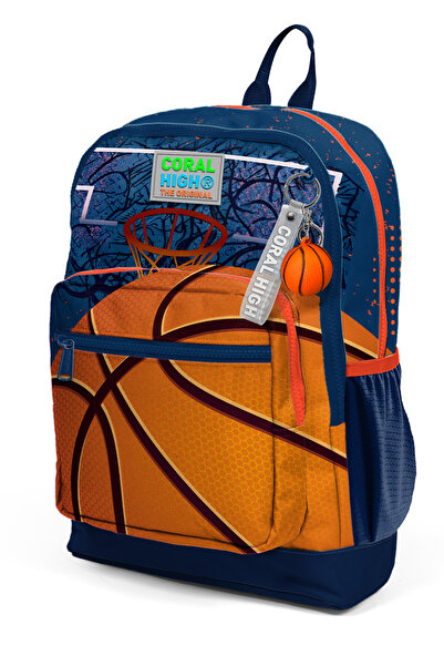 Coral High Kids Turuncu Lacivert Basketbol Desenli Okul Sırt Çantası 23766