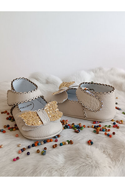 Hodore Angel Gold Stone Cream Genuine Leather Baby Moccasin Booties