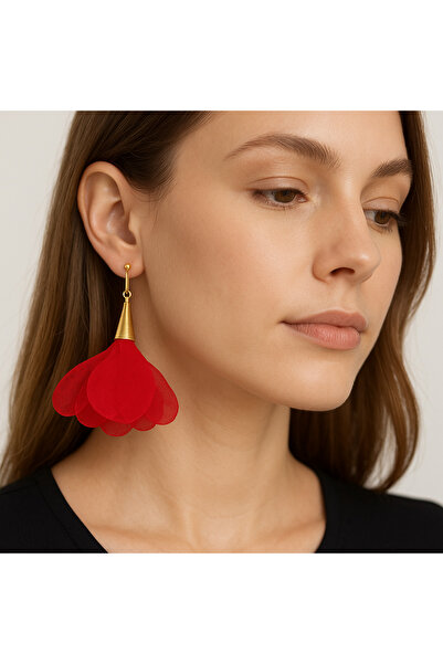 1PARÇAMAVİ 4,5cm Şifon çiçekli deliksiz kulak için klipsli kadın kulak küpesi