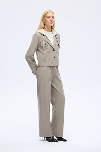 Quzu Kapüşon Garnili Cepli Ceket Gri