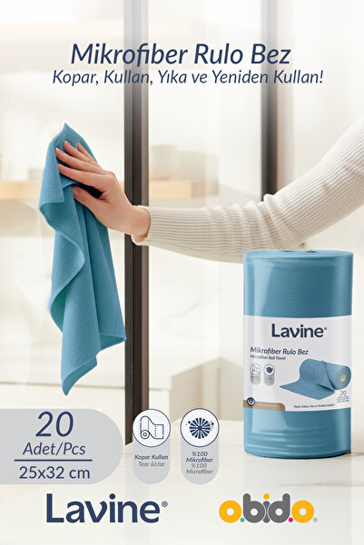 obido (20'li Rulo) Lavine Çok Amaçlı %100 Mikrofiber Temizlik Bezi "mavi" 25x32 Büyük Ebat Kopart Kullan