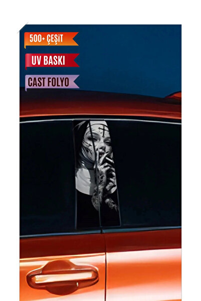 aydın garage Araç Kapı Direk Kaplama Folyosu Rahibe Desenli (Sağ Sol Takım) (2 Adet) - 22x50 Cm