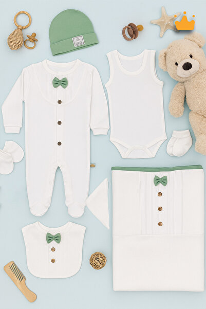 Babyhola 0-3 Ay %100 Pamuk Papyonlu Erkek Bebek Hastane Çıkışı Seti 8'li Yeni...