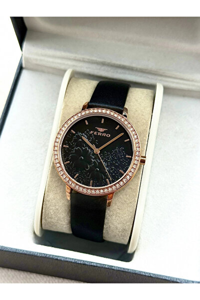 FERRO Siyah Deri Kordon Kadın Kol Saati FL21242B-R 3 ATM Su Geçirmez 2 Yıl Garantili Hediye Paketli