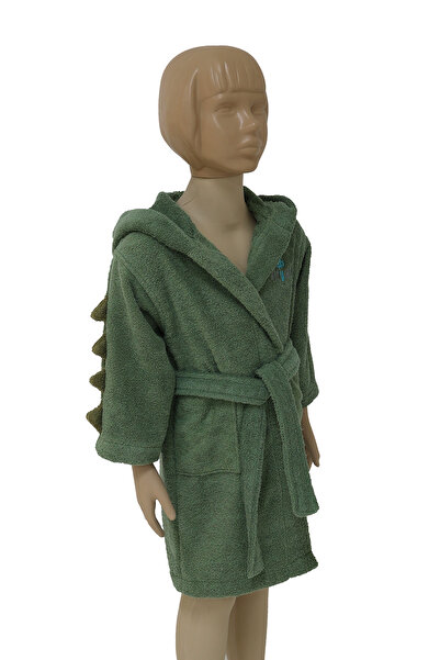 AİRYCOT 100% Cotton Kids Bathrobe Green Dinosaur