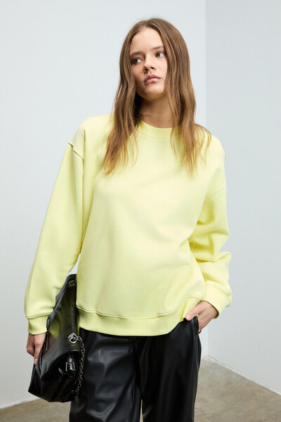 GRIMELANGE Karius women's organic cotton oversize round neck yellow sweatshirt with fleece lining