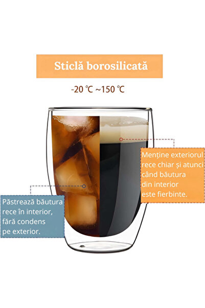 Köken Set of 2 double-walled 350ml thermal coffee cups, protective layer, borosilicate glass, Transparent