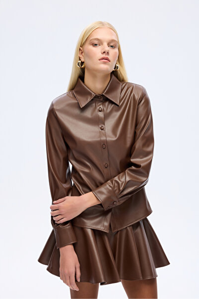 Quzu Bele Oturan Deri Gömlek Kahverengi