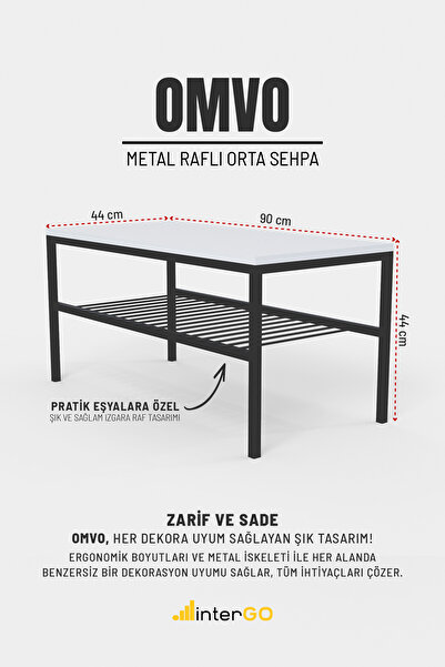 interGO OMVO Metal Orta Sehpa | 2 Raflı Orta Sehpa