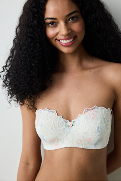 Penti Podprsenka Lotus Broderie Ecru bez ramienok