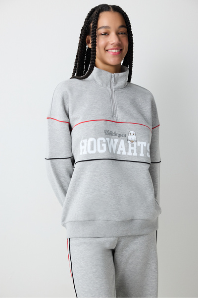 Penti Gri Melanj Yarım Fermuarlı Harry Potter Baskılı Sweatshirt