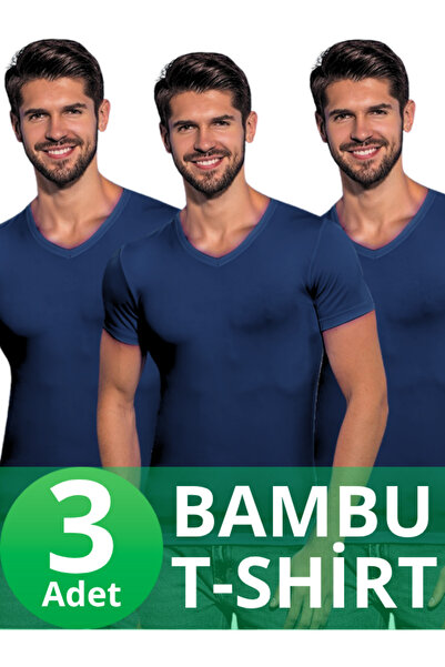 Star تي شيرت رجالي أساسي من البامبو العضوي بياقة على شكل V مكون من 3 قطع