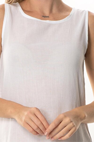 Eliş Şile Bezi Βαμβακερό μεσοφόρι Sile υφασμάτινο μακρύ φόρεμα με χοντρό αθλητικό λουράκι White Byz