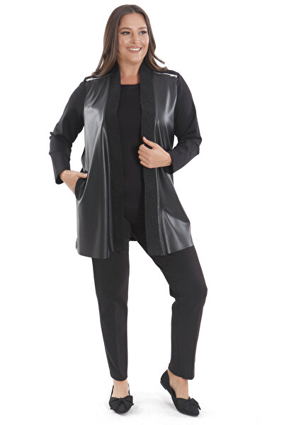 Metpoint Trend42plus Великий розмір Чорна куртка з блискавкою на плечі та трикотажною стрічкою