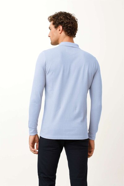 İgs Чоловічий світло-синій світшот з коміром-поло та ґудзиками