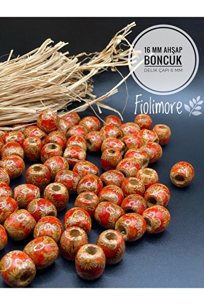 Fiolimore Mărgele din lemn cu model 16 mm (50 gr 40 bucăți) Diametru gaură 6 mm Geantă de macrame Brățară Colier Mărgele din lemn