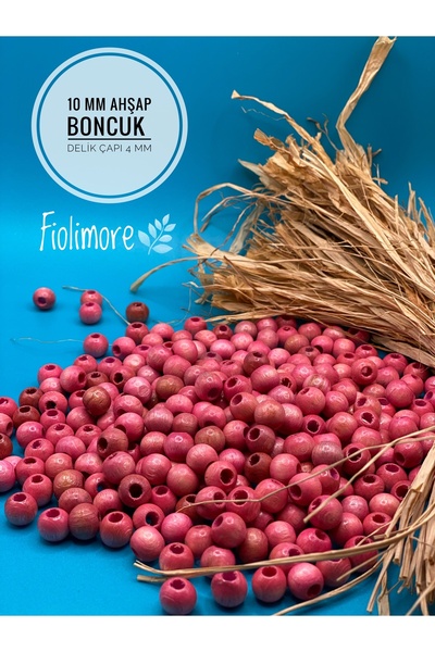 Fiolimore Mărgele din lemn roz de 10 mm (50 Gr 135 bucăți) Diametru gaură lat...