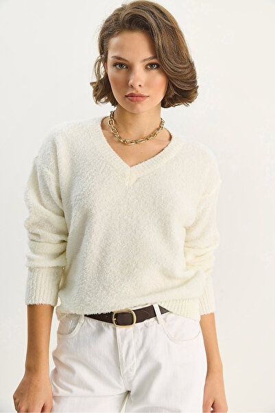 Bianco Lucci Women's Self Textured V-Neck Sweater 8078 60283688