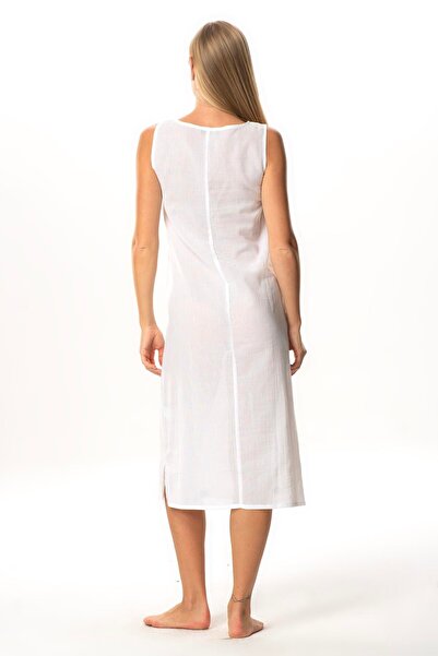 Eliş Şile Bezi Jupon de bumbac Sile Pânză Rochie lungă Căptușeală Curea groasă pentru atlet Alb Byz