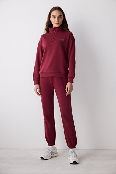 Penti Bordo Yarım Fermuarlı Maura Sweatshirt - Saude Koleksiyonu