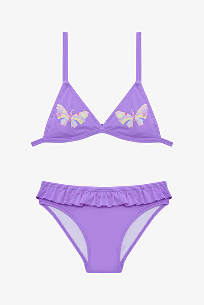 Penti Lila Kız Çocuk Butterfly Fırfırlı Üçgen Bikini Takım