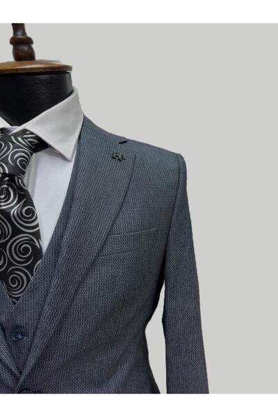 HERMOSE Mavi Yelekli Takım Elbise Modern Fit