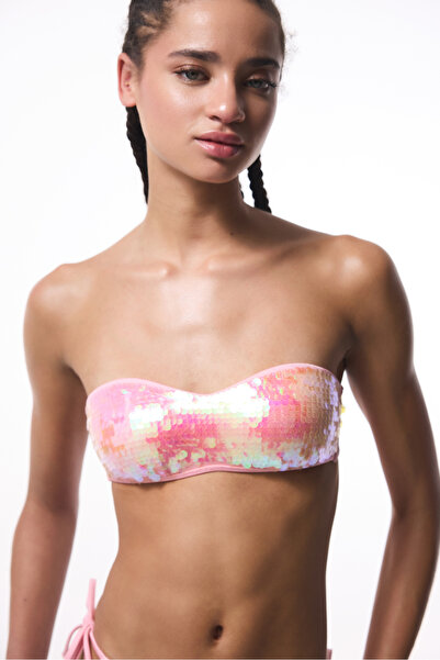 Penti Sequin Pullu Pembe Straplez Bikini Üstü - Gamze Erçel Koleksiyonu