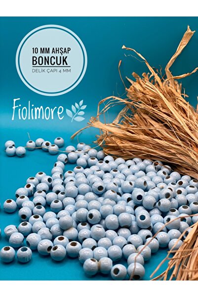 Fiolimore 10 мм сини дървени мъниста (50 гр, 135 броя) с широк отвор 4 мм, за...