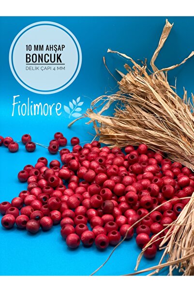 Fiolimore 10 mm Red Wooden Beads (50 Gr 135 Pieces) Wide Hole Diameter 4 mm M...