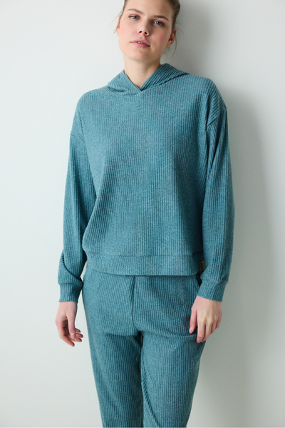 Penti Petrol Yeşili Kapüşonlu Fitilli Yumuşak Sweatshirt