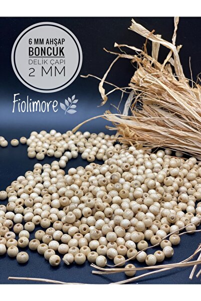 Fiolimore 6 mm Vernikli Ahşap Boncuk (25 Gram 175 Adet)Delik Çapı 2mm Makrome...