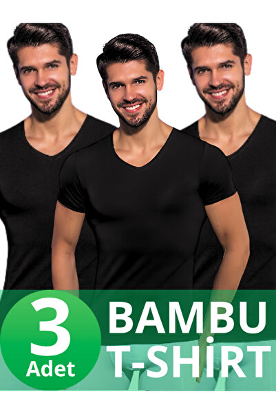 Star 3 LÜ ERKEK ORGANİK BAMBU KISAKOL V YAKA BASİC T-SHİRT
