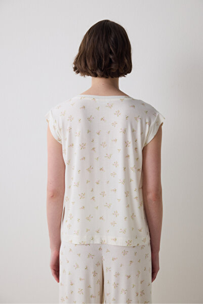 Penti Bloom Printed Ekru Tişört Pijama Üstü