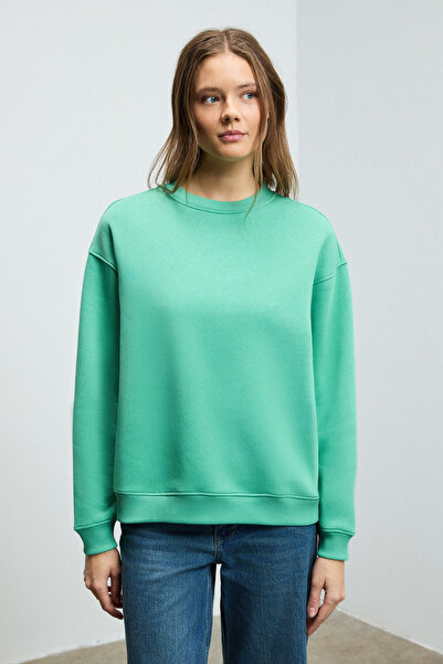 GRIMELANGE Susana Women's Crew Neck Fleece Lined Oversize Fit Basic Mint Green Sweatshirt