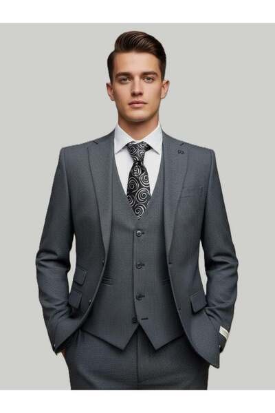 HERMOSE Mavi Yelekli Takım Elbise Modern Fit