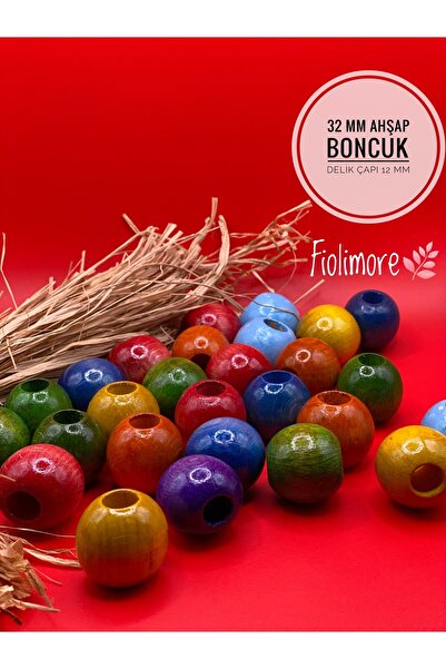 Fiolimore خرز خشبي 32 مم بألوان متنوعة (10 قطع) قطر الفتحة 12 مم تصميم حقيبة ...