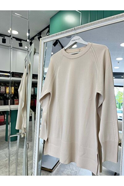 MERAM BUTİK Adn Thin Knit Tunic with Hair Braiding - Stone - 2
