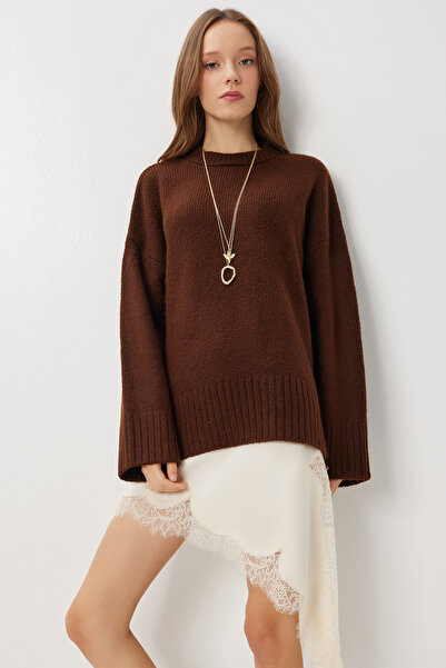 Lovelyİstanbul Oversize Soft Knitwear Sweater - Brown Lpf0063