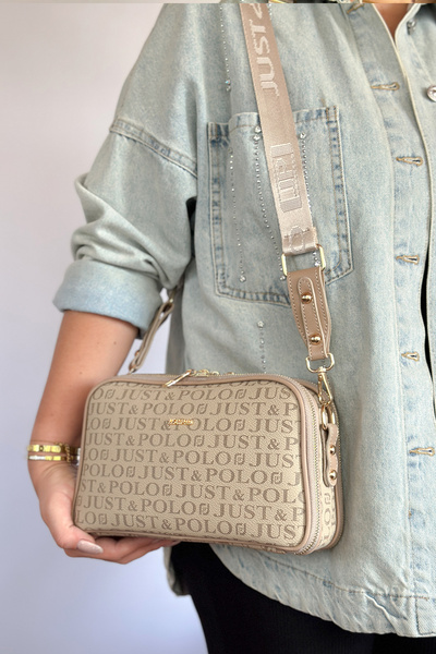 Just Polo حقيبة كتف نسائية أصلية من جست بولو، متوسطة الحجم، مكونة من 5 أقسام، مناسبة للاستخدام اليومي، مقاس 25*17 سم