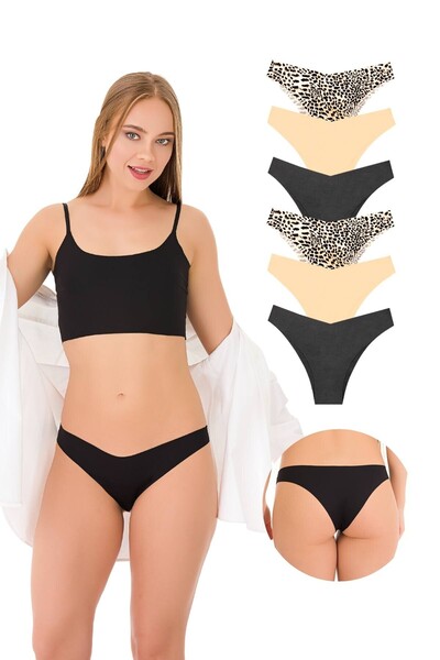 Newlilla Pachet de 6 chiloți brazilian cu laser fără sudură pentru femei 330