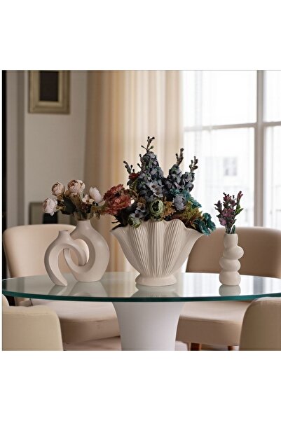 The Motellas Decorative Cream Oyster Object & 2-Piece Vase Candle Holder Set – Large Size |   Living Room, Office Home Decoration