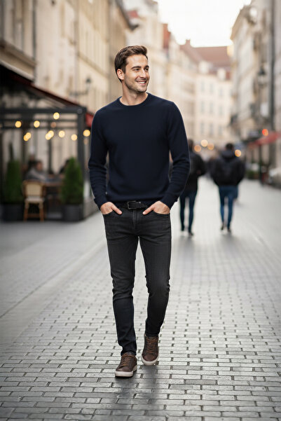 Pulltonic Erkek Bisiklet Yaka Yumuşak Kazak | %70 Kaşmir