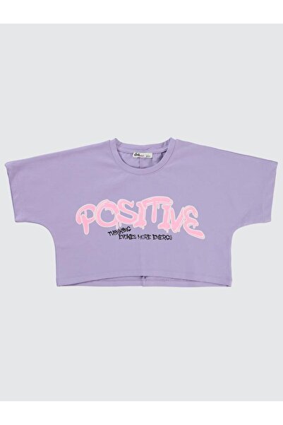 Civil Girls Positive Baskılı Crop 10-13 Yaş Tişört - Lila 10-11 Yaş