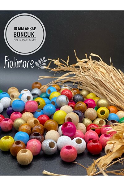 Fiolimore Mărgele din lemn de culori mixte de 18 mm (50 grame 30 bucăți) Diametru gaură 8 mm Placă rotundă cu gaură lată