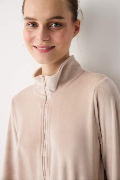 Penti Bej Fermuarlı Kadife Ceket