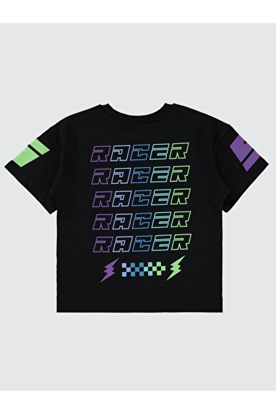 Civil Boys Racing Printed Oversized 10-13 Years Old T-Shirt - Black 10-11 Yea...