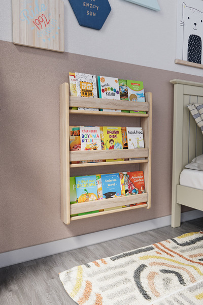 zeo wood design Montessori 3 Raflı Çocuk Kitaplığı 80x60 Cm - Sonoma