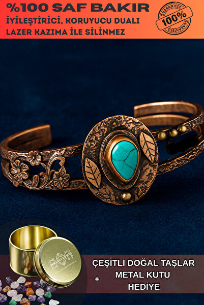 OSMANLI GÜMÜŞ Kadın Bakır Bileklik - Turkuaz Firuze Taşlı Damla Model Kadın B...